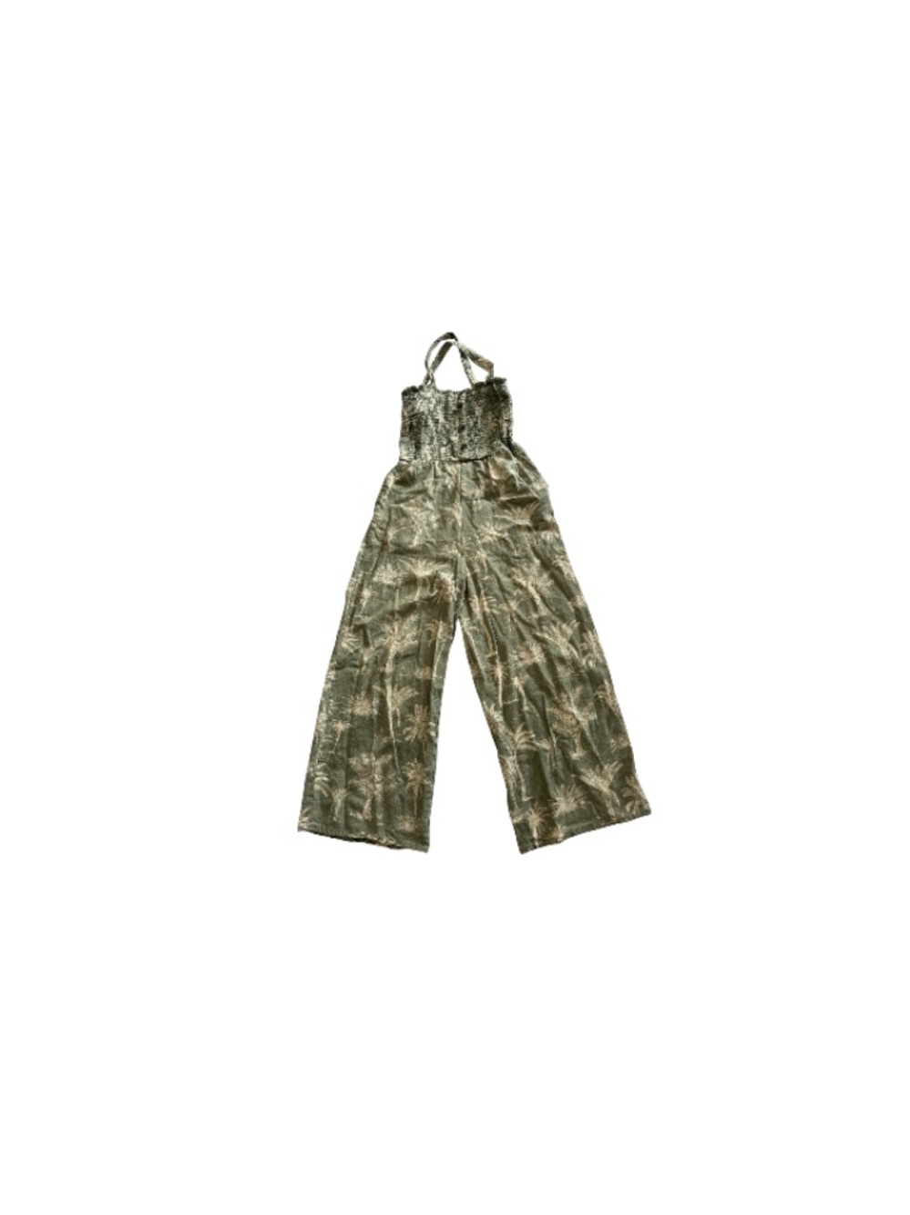 Unbranded Green Smocked Palm Print Wide Leg Jumpsuit - Women’s Size Small